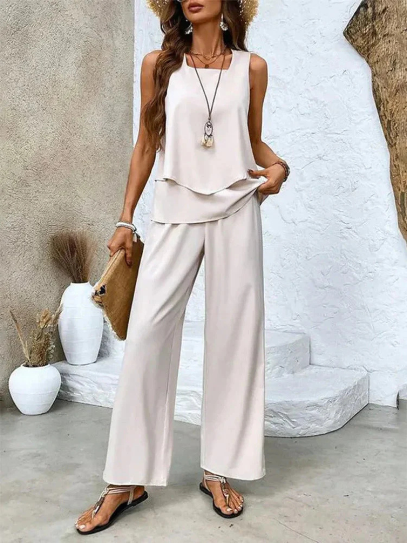 M&H | Sleeveless Top & Wide-Leg Pants Set