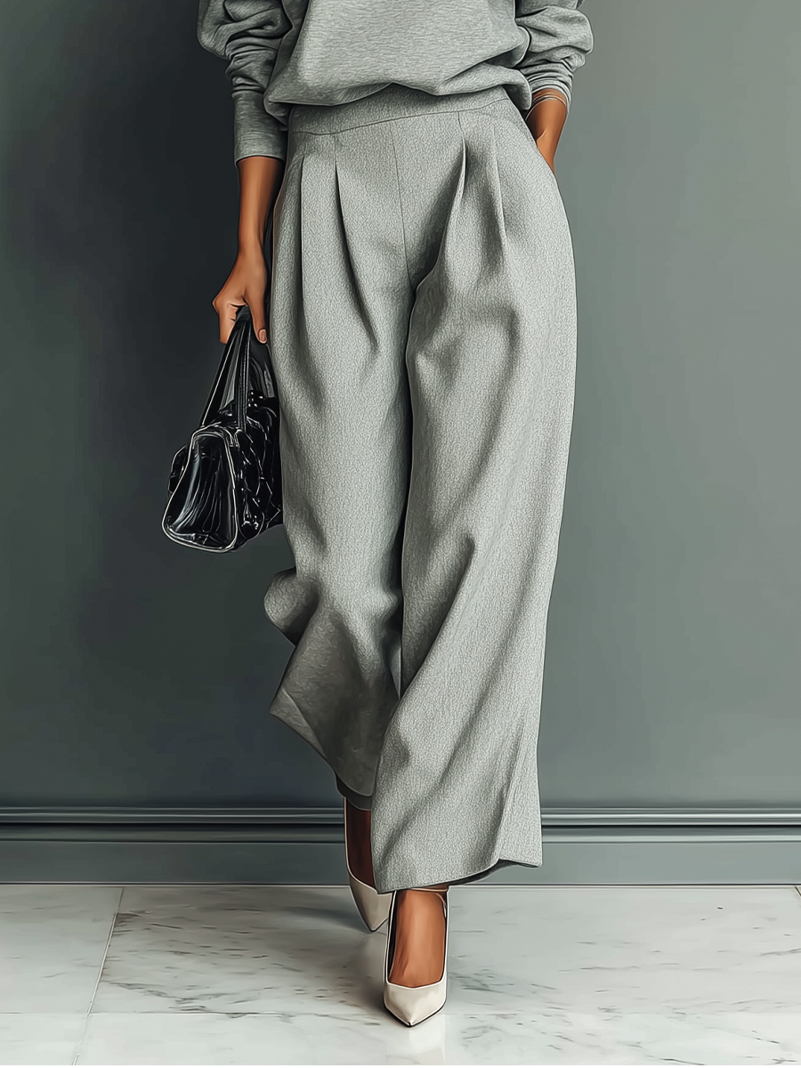Elmont | Grey Knit Sweatshirt & Wide-Leg Pants Set