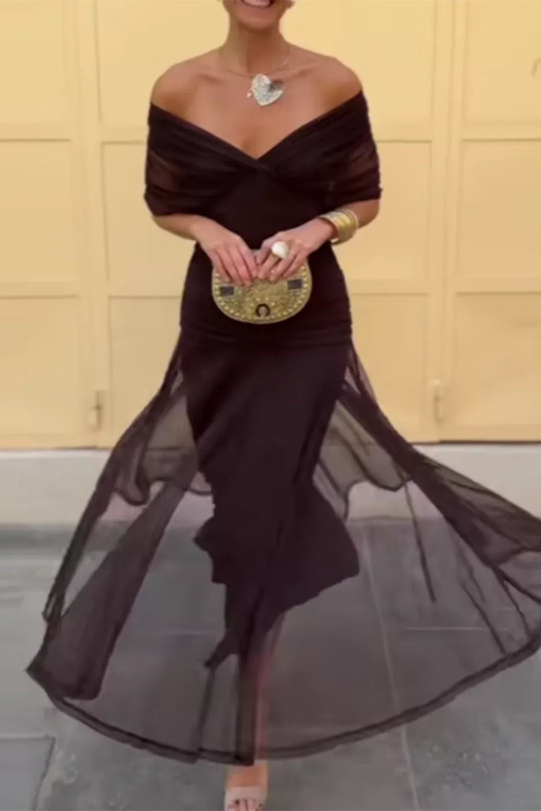 M&H | Polyester Off-Shoulder Midi Dress