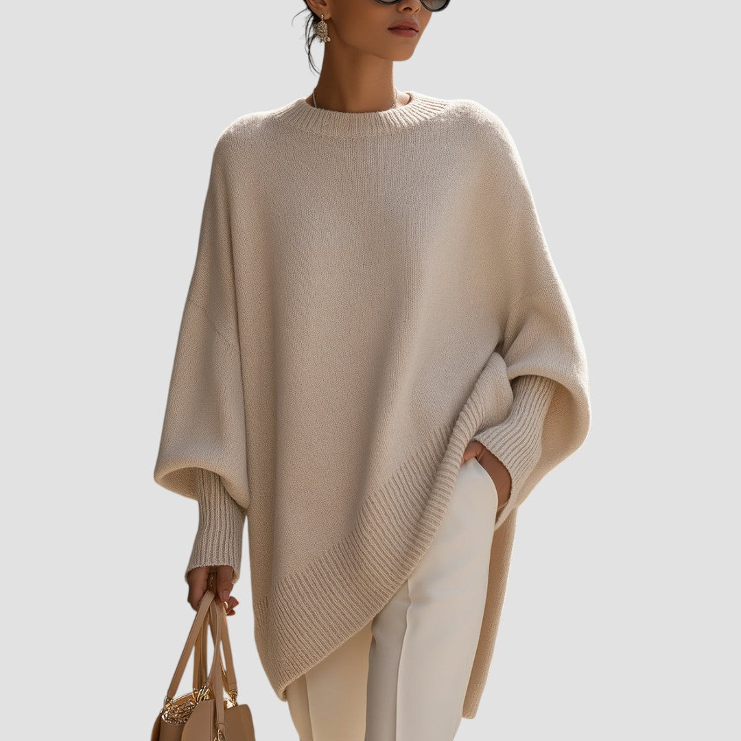 Maya | Oversized Poncho Sweater with Ribbed Trim