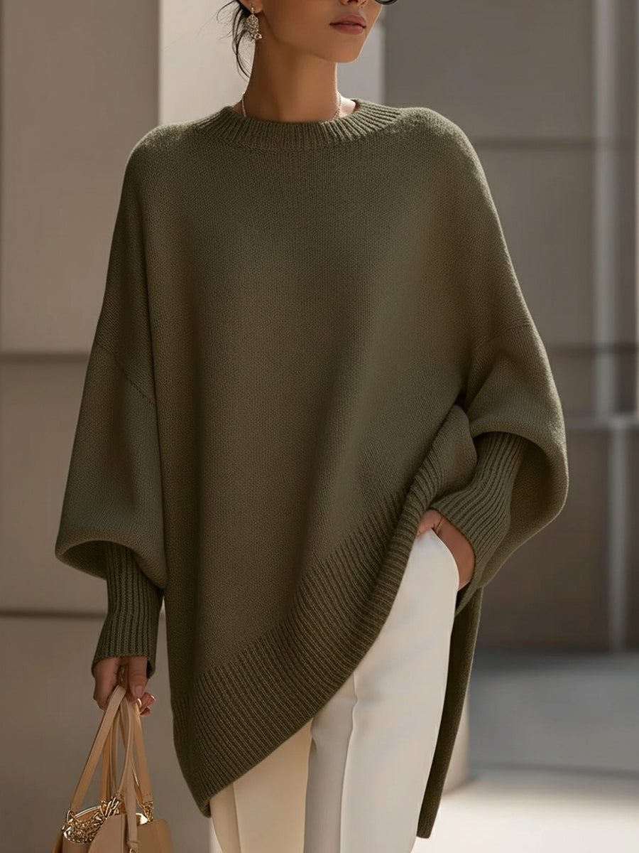 Sarah | Oversized Poncho Sweater with Ribbed Trim