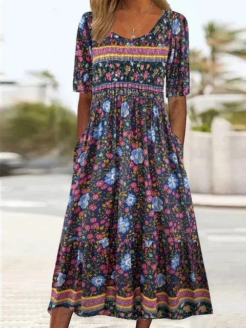 Maya | Bohemian Print Midi Dress