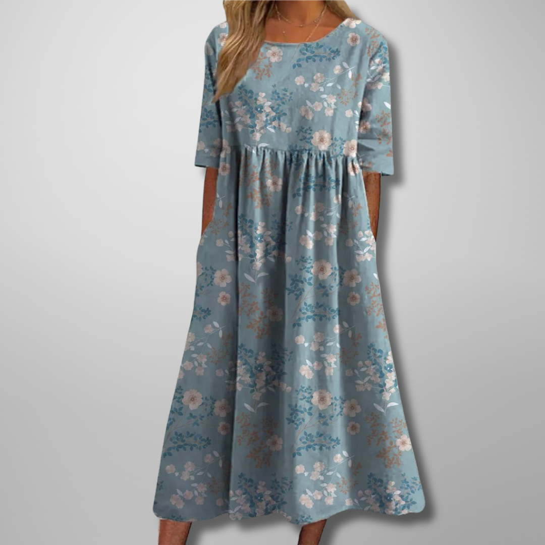 Naomi | Relaxed Fit Midi Dress with Botanical Print