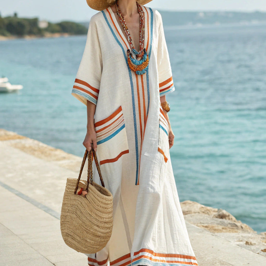 M&H | Caftan Dress with Striped Pockets