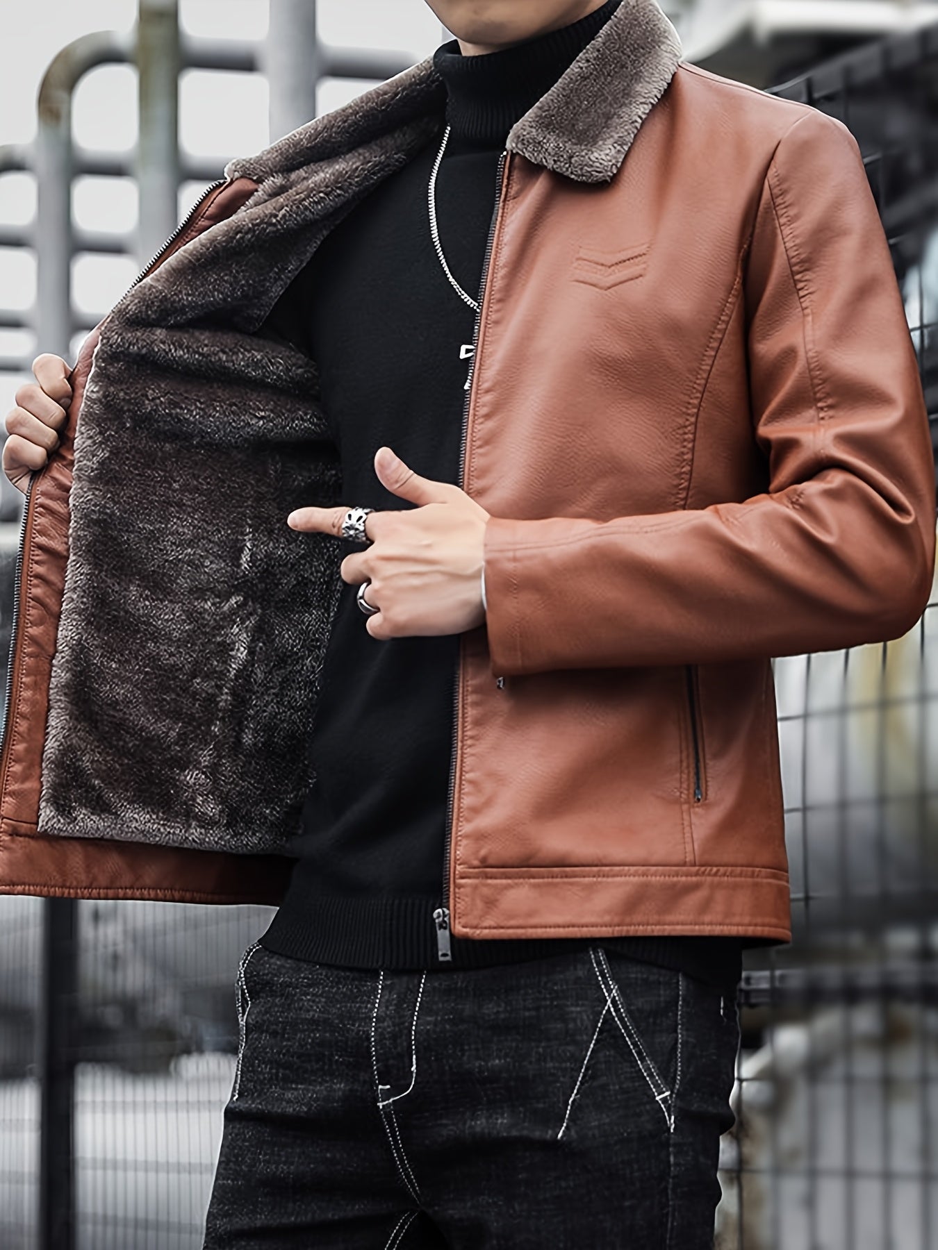 Elmont | Faux Leather Biker Jacket with Fur Collar