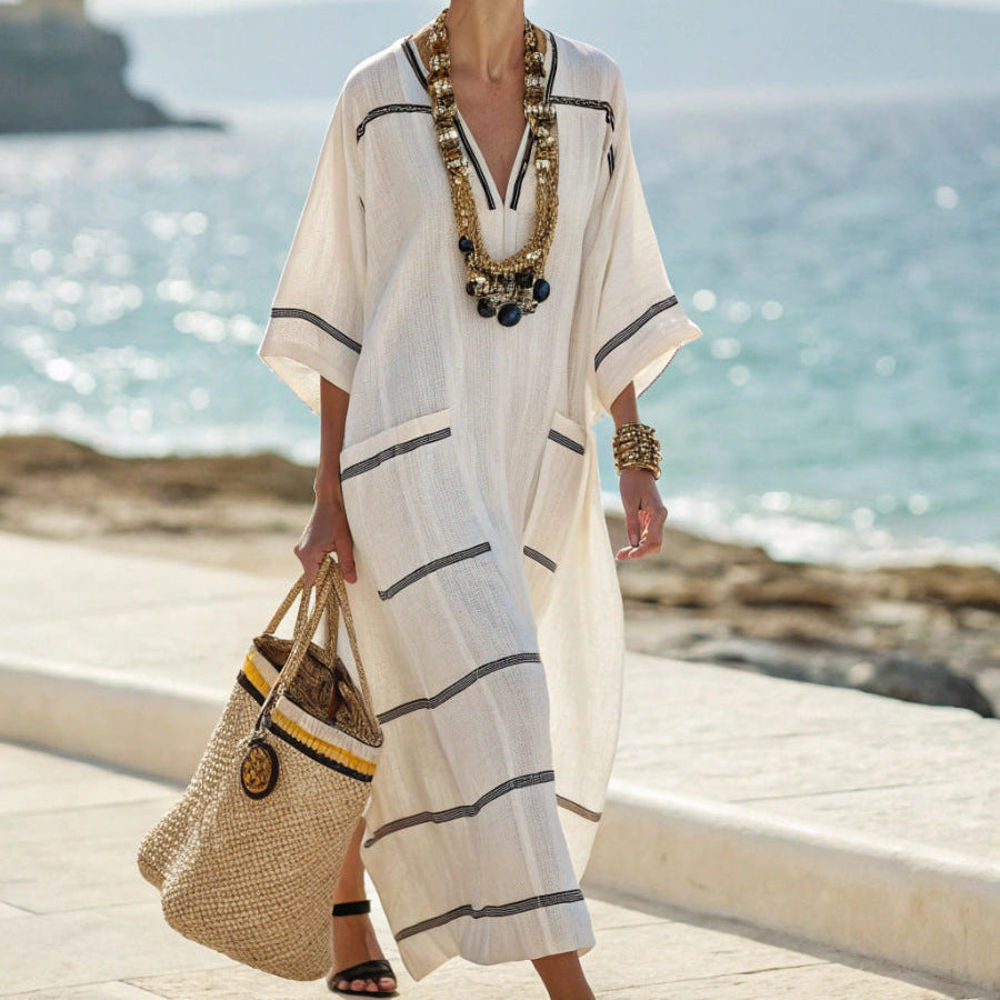 M&H | Caftan Dress with Black Stripes