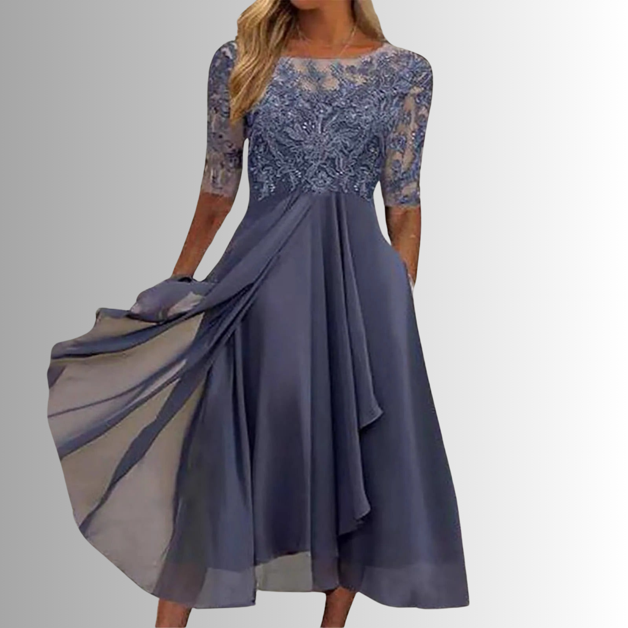 M&H | Midi Dress in Lace-Embroidered Chiffon