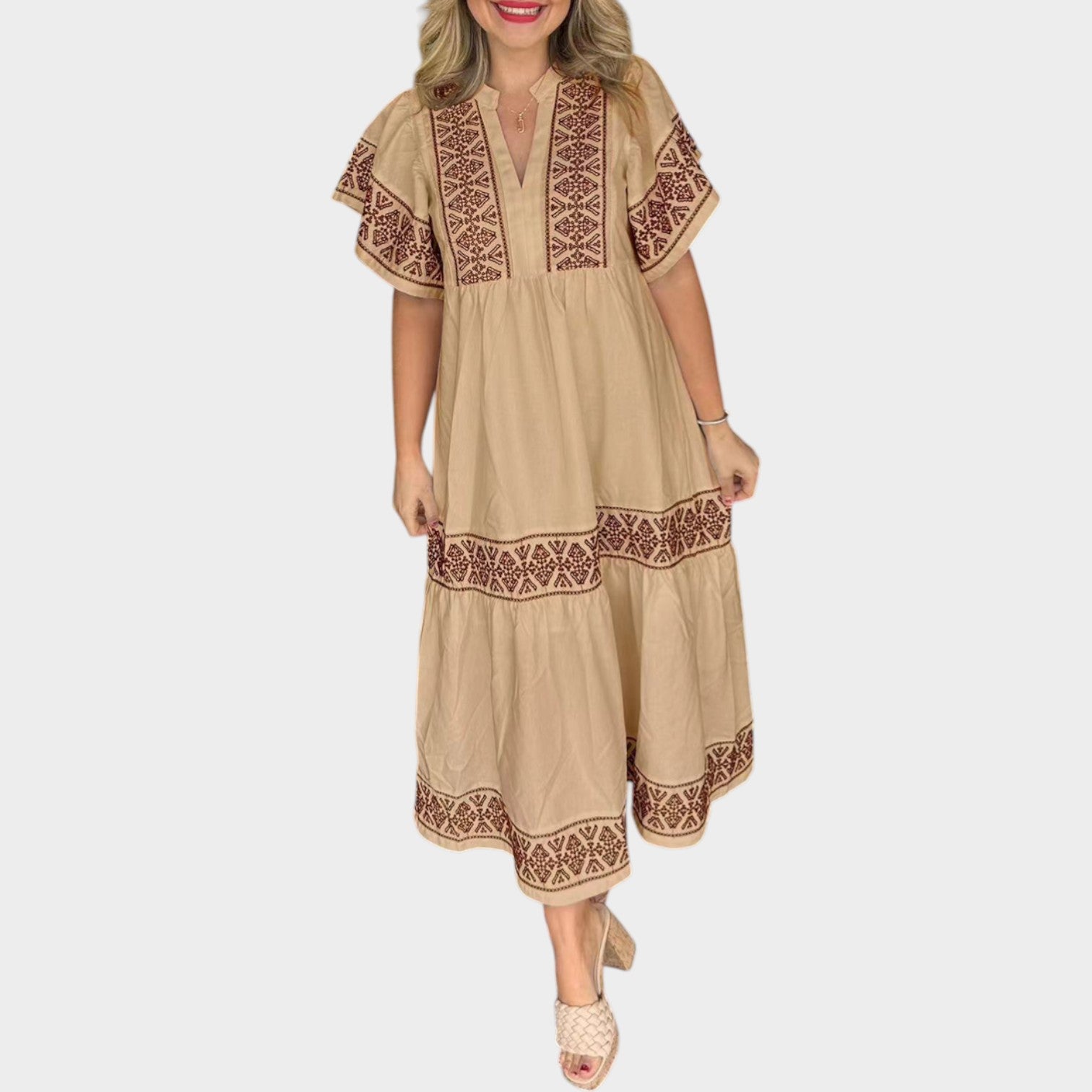 Marisol | Embroidered Tiered Midi Dress