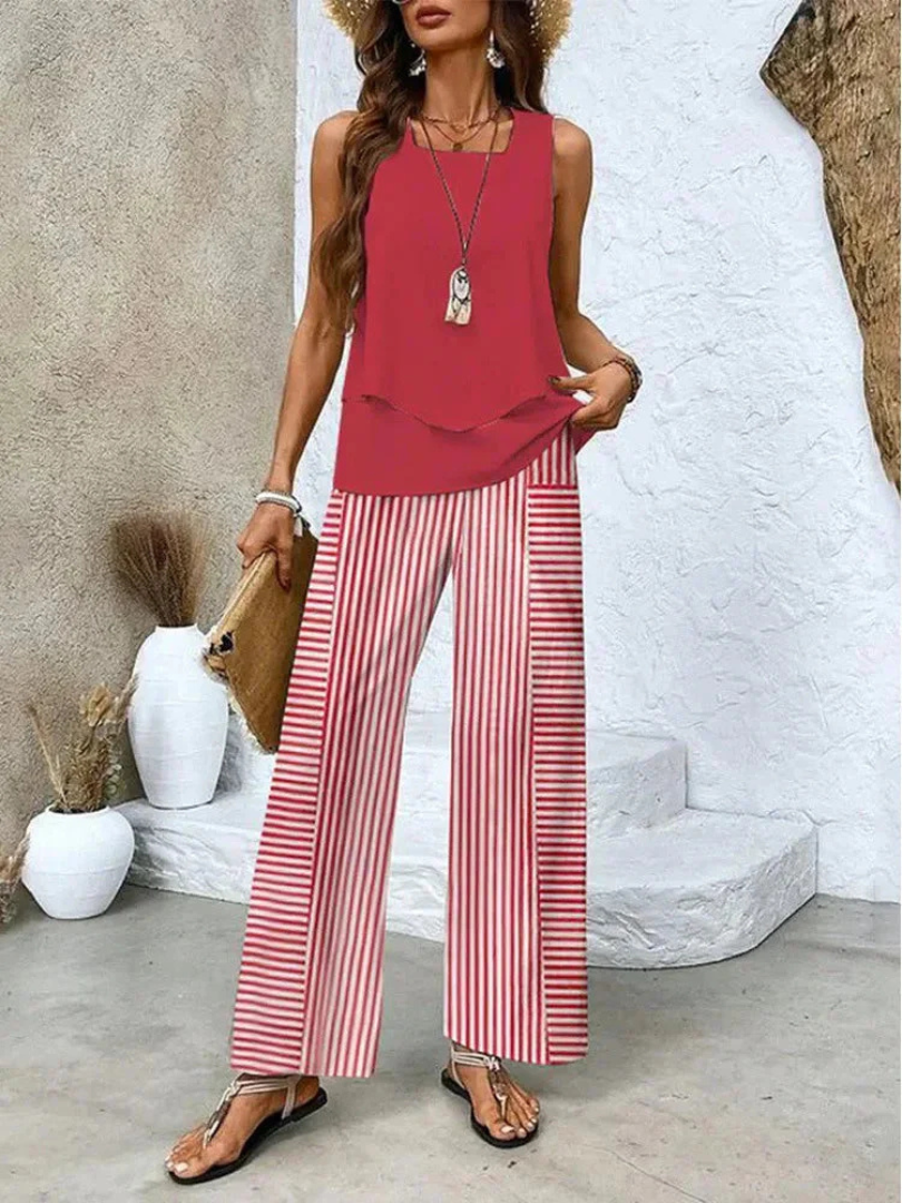 M&H | Sleeveless Top & Wide-Leg Pants Set