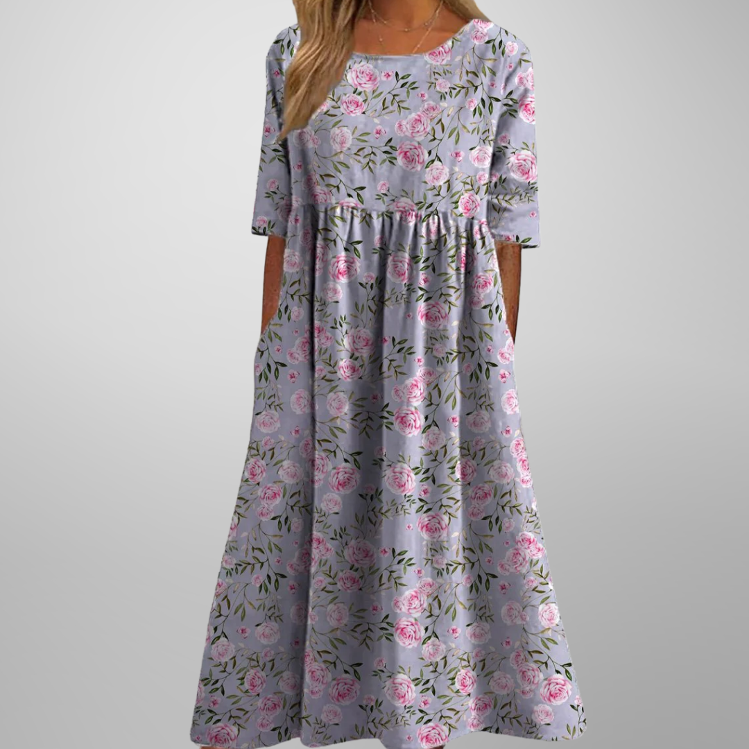 Sarah | Relaxed Fit Midi Dress with Botanical Print