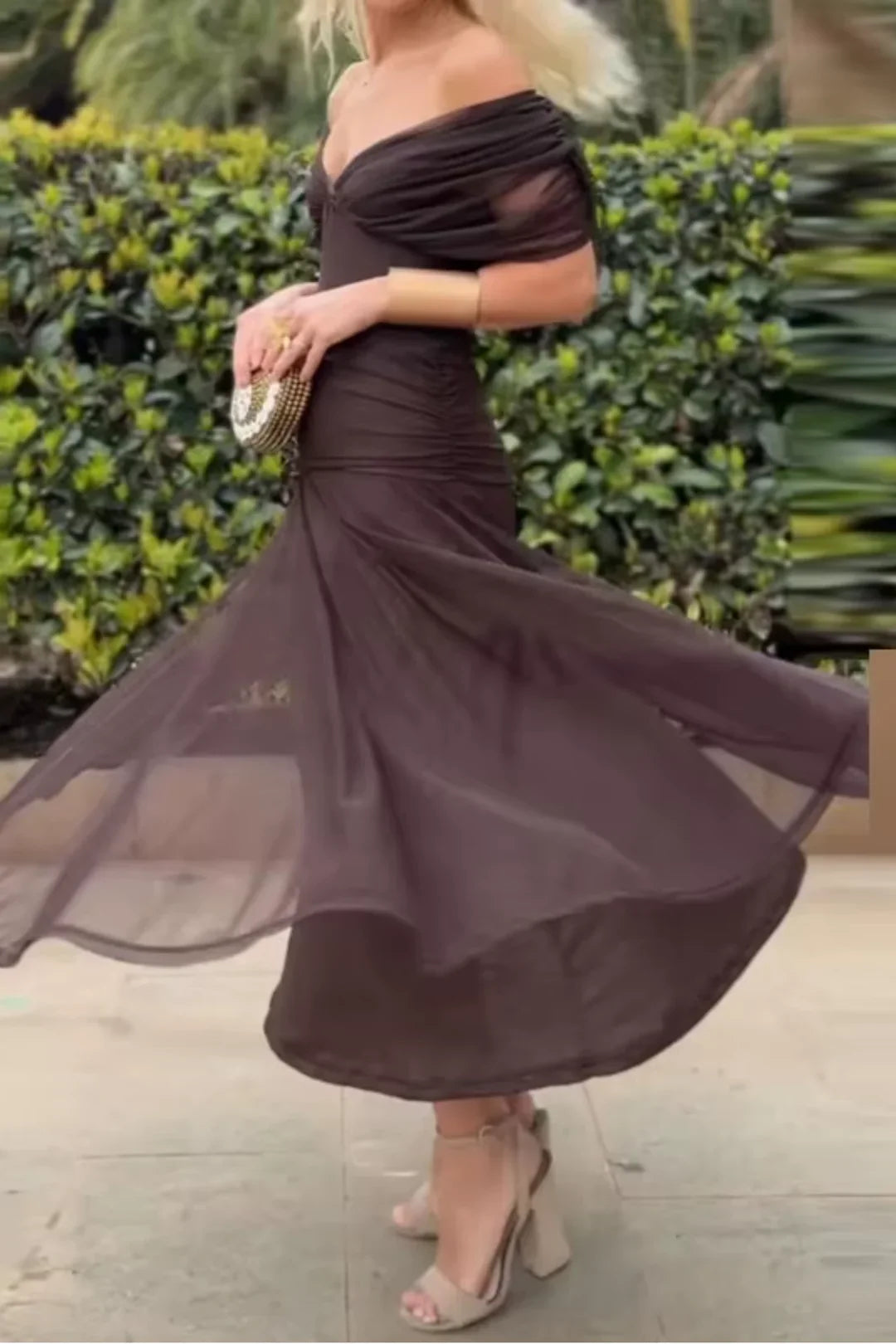 M&H | Polyester Off-Shoulder Midi Dress