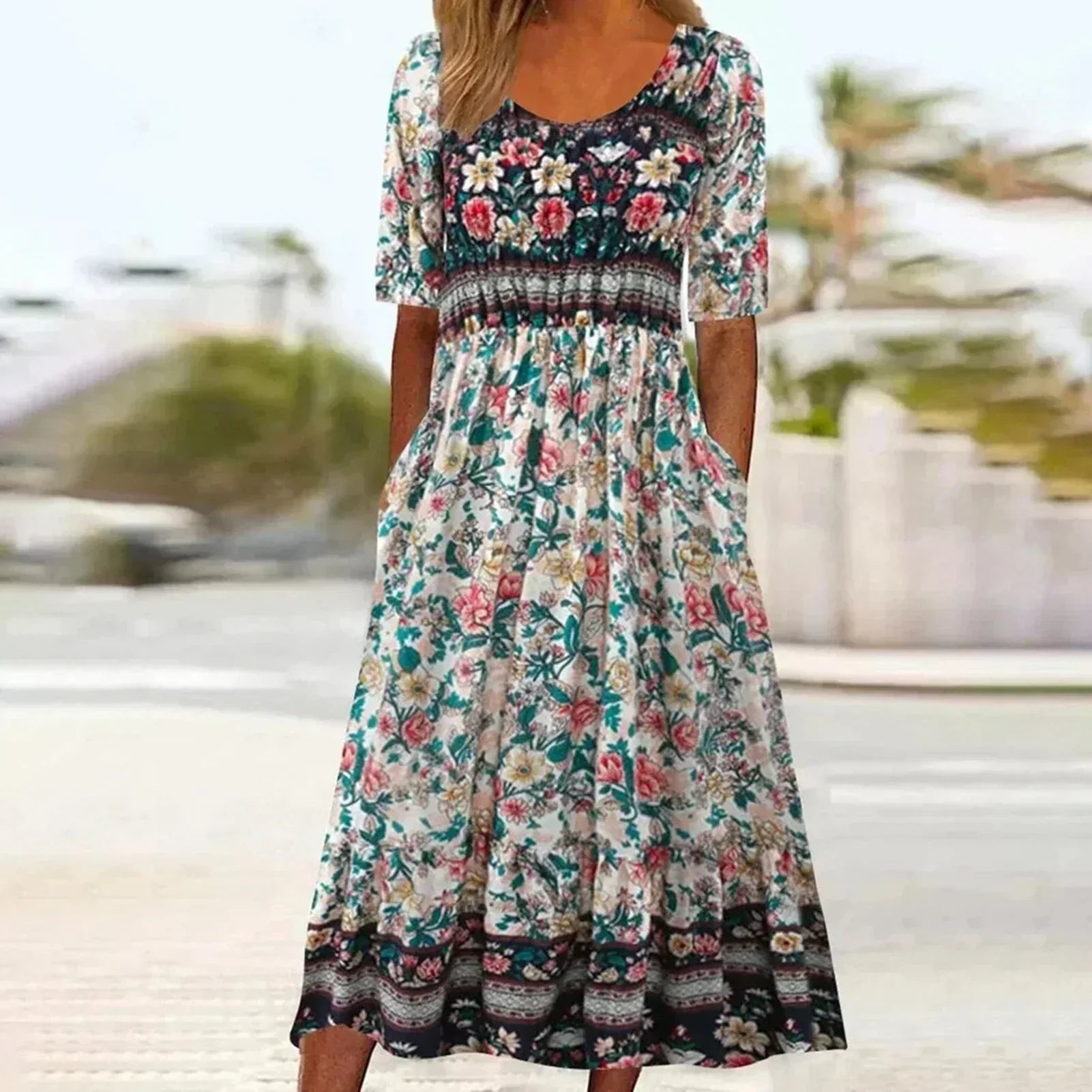Maya | Bohemian Print Midi Dress