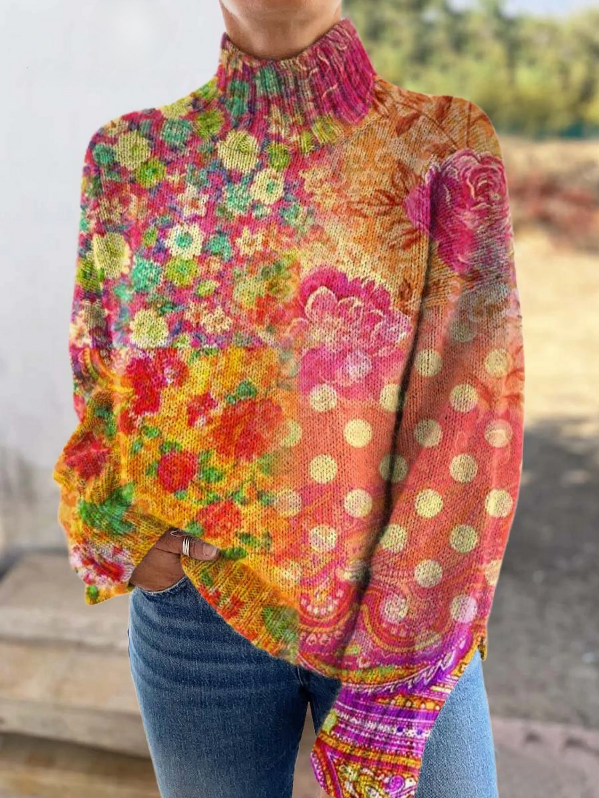 Elmont | Floral Polka Dot Knit Sweater