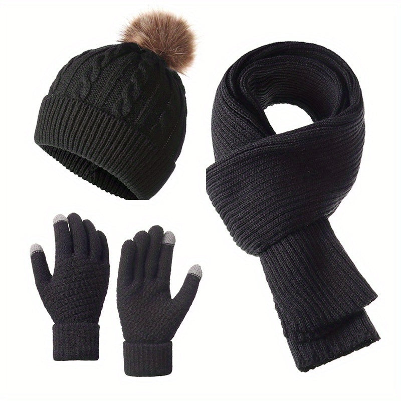 Elmont | Knit Beanie, Scarf & Touchscreen Gloves Set