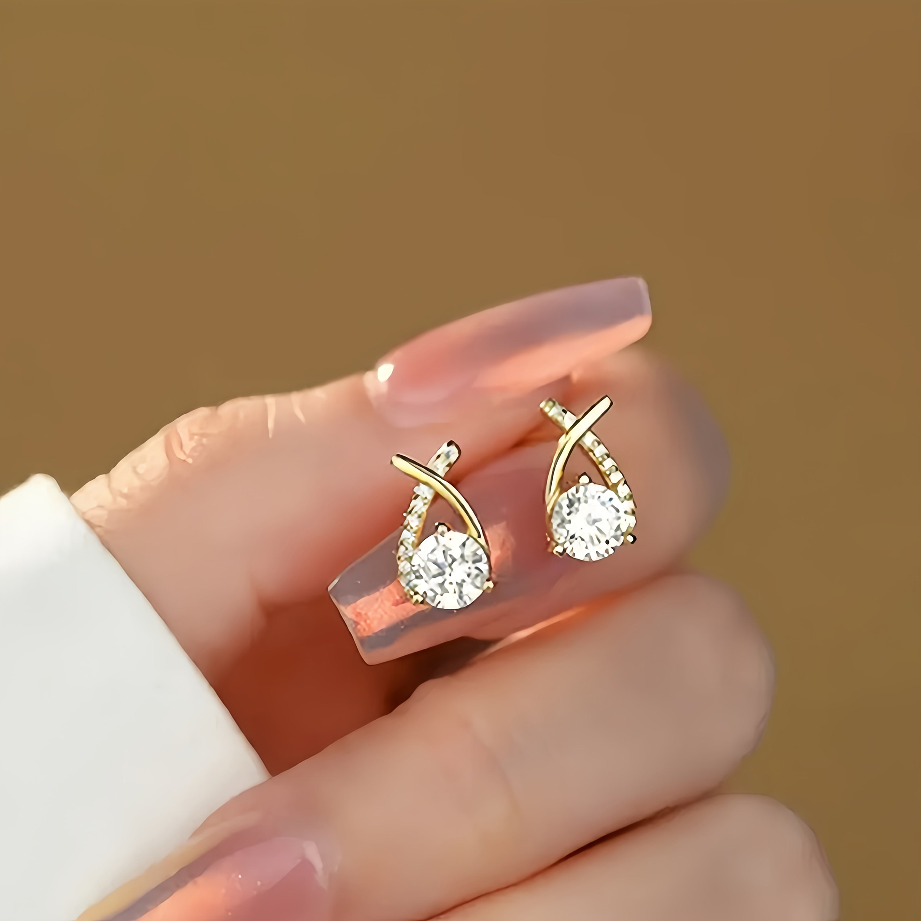 Elmont | Gold Cross Zirconia Stud Earrings