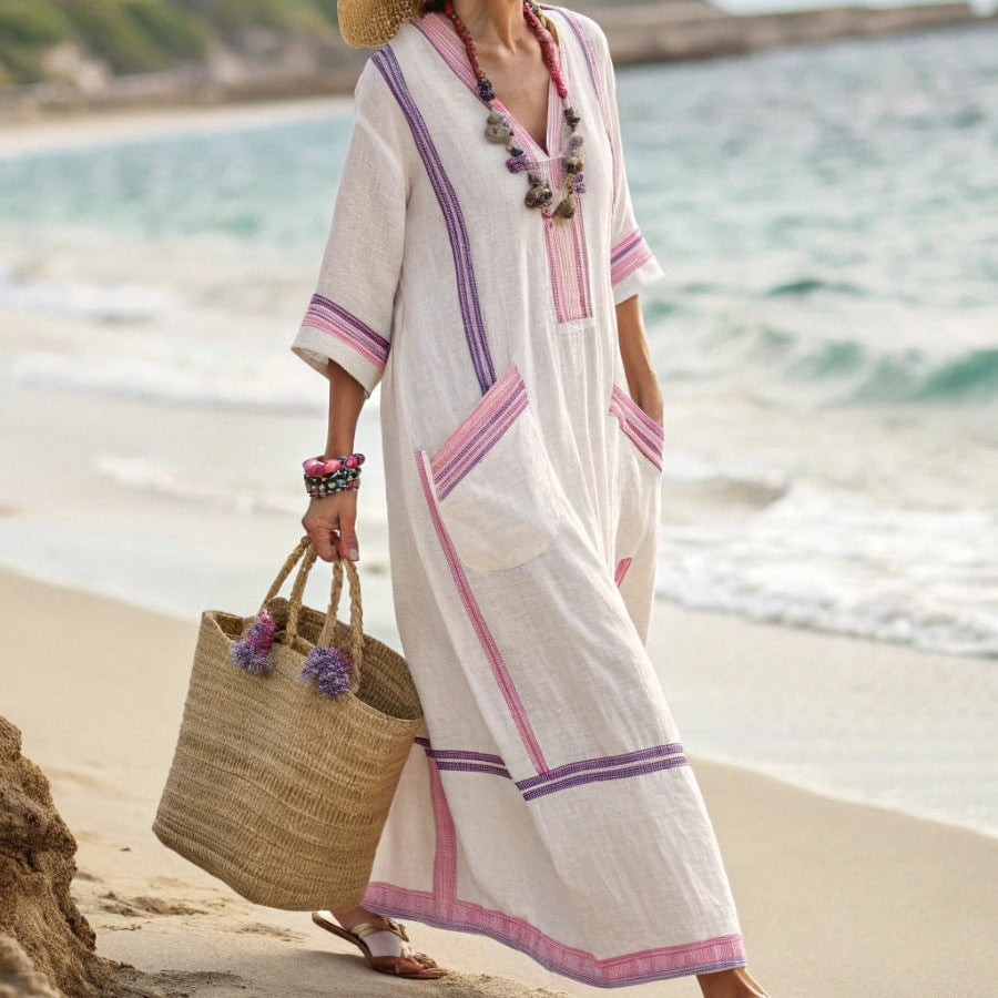 M&H | Caftan Dress with Striped Pockets