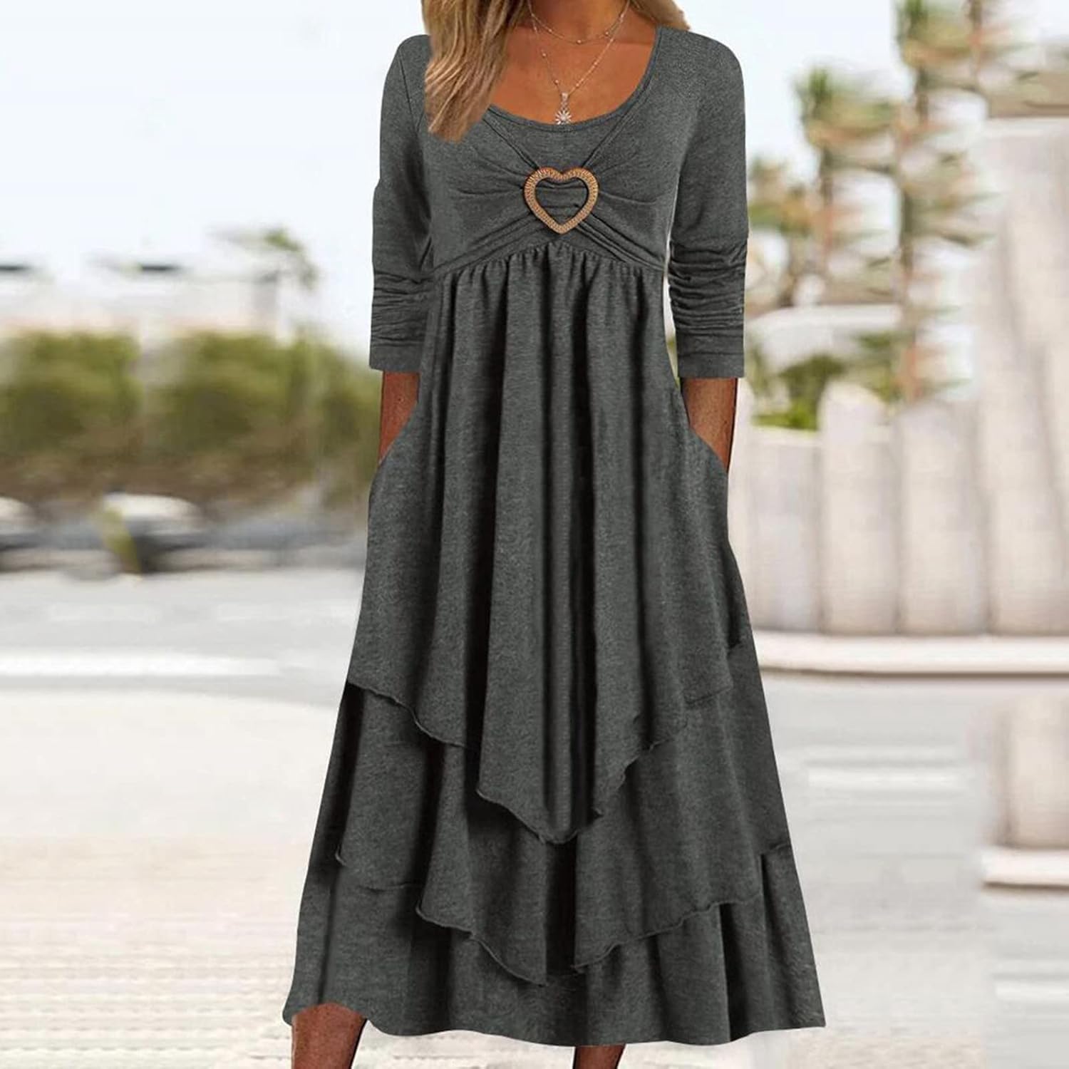 M&H | Tiered Midi Dress with Handkerchief Hem