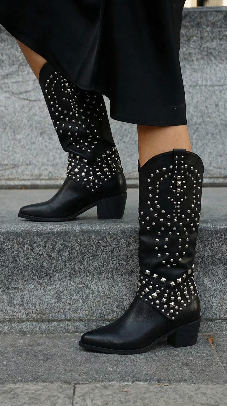 Elmont | Black Studded Western Boots