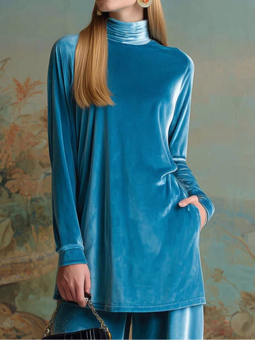 Elmont | High-Neck Blue Velvet Set