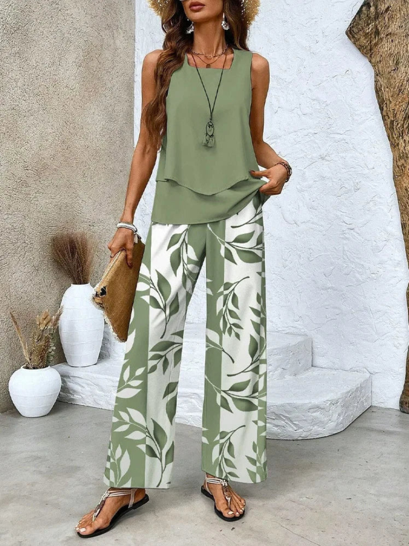 M&H | Sleeveless Top & Wide-Leg Pants Set