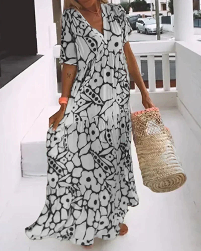 Sarah | V-Neck Abstract Print Maxi Dress