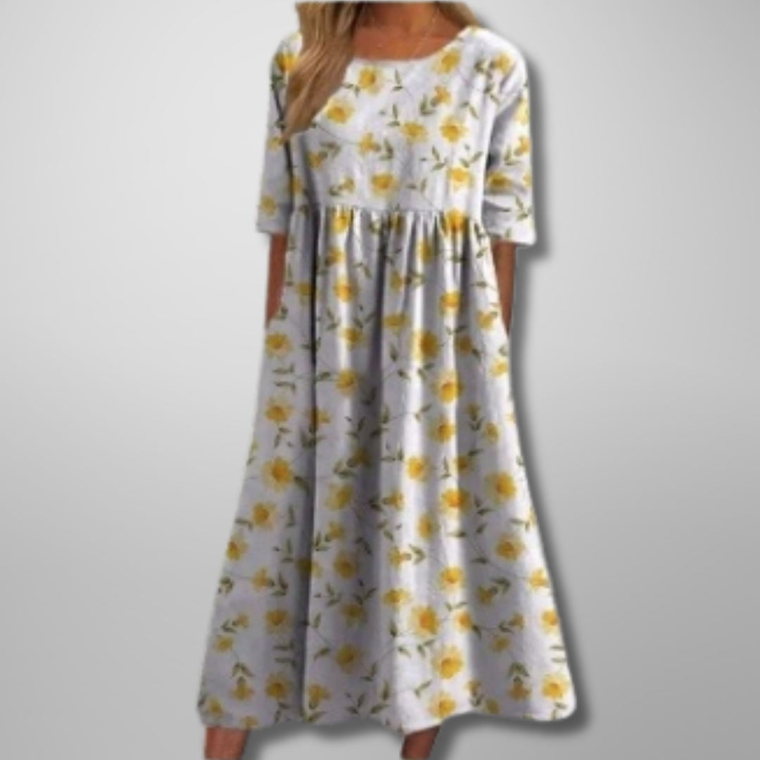 Maya | Relaxed Fit Midi Dress with Floral Design