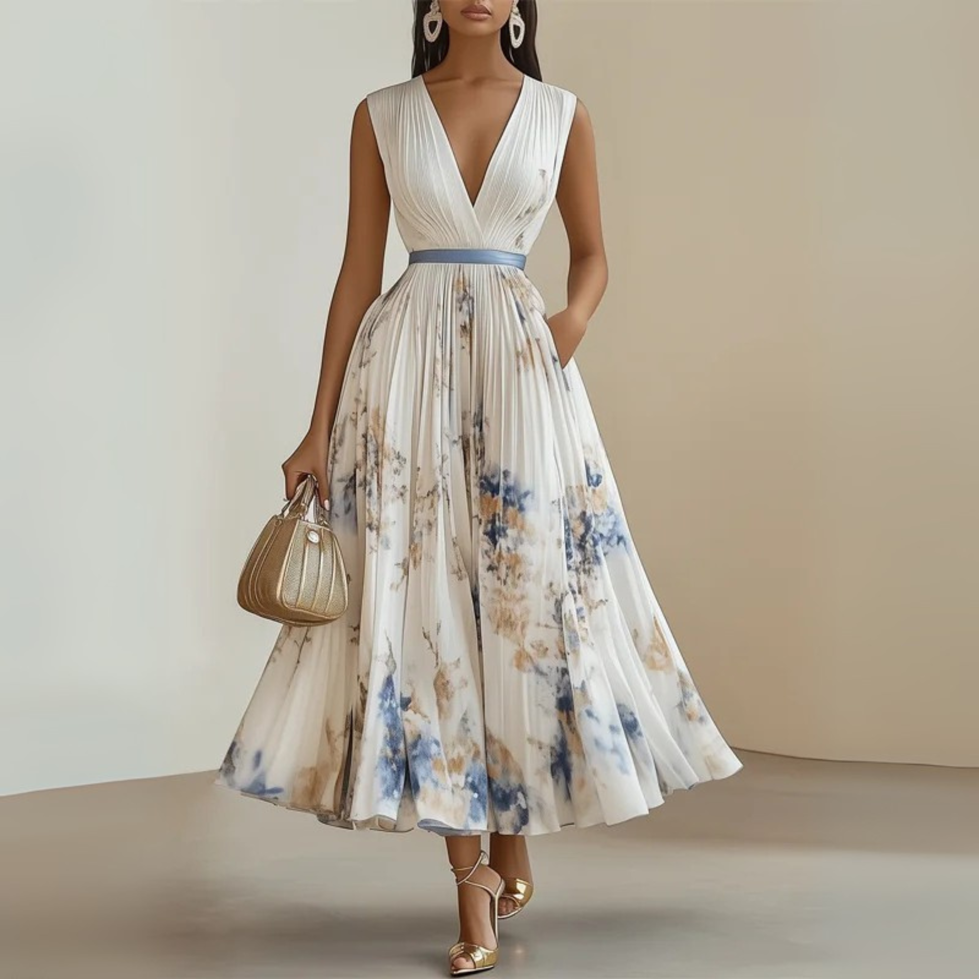 Lena | Sleeveless Pleated Maxi Dress