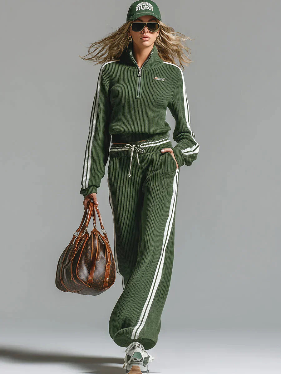 Elmont | Ribbed Side-Stripe Half-Zip Two-Piece Set