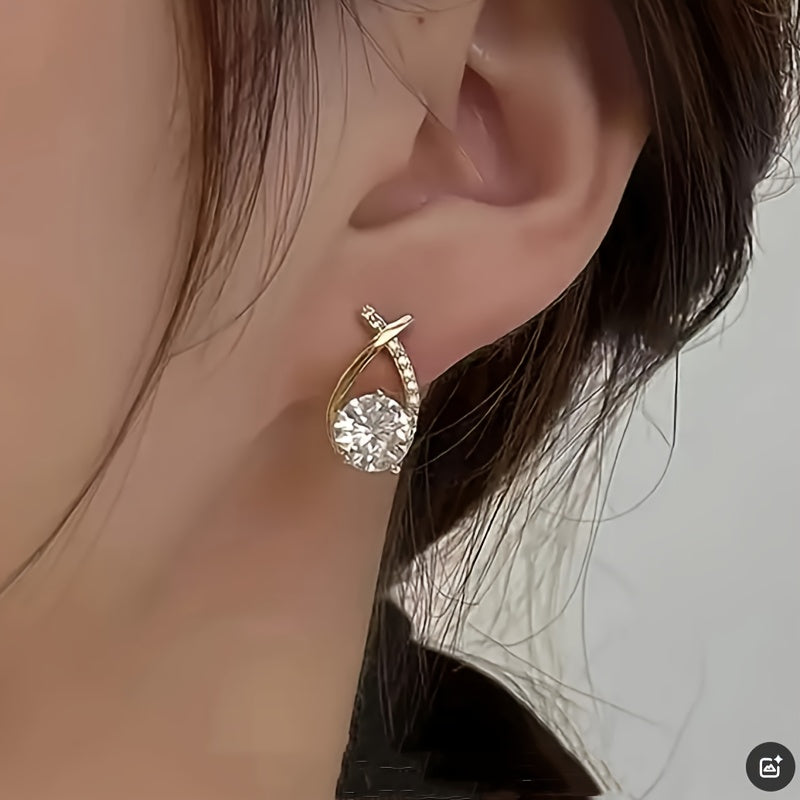 Elmont | Gold Cross Zirconia Stud Earrings