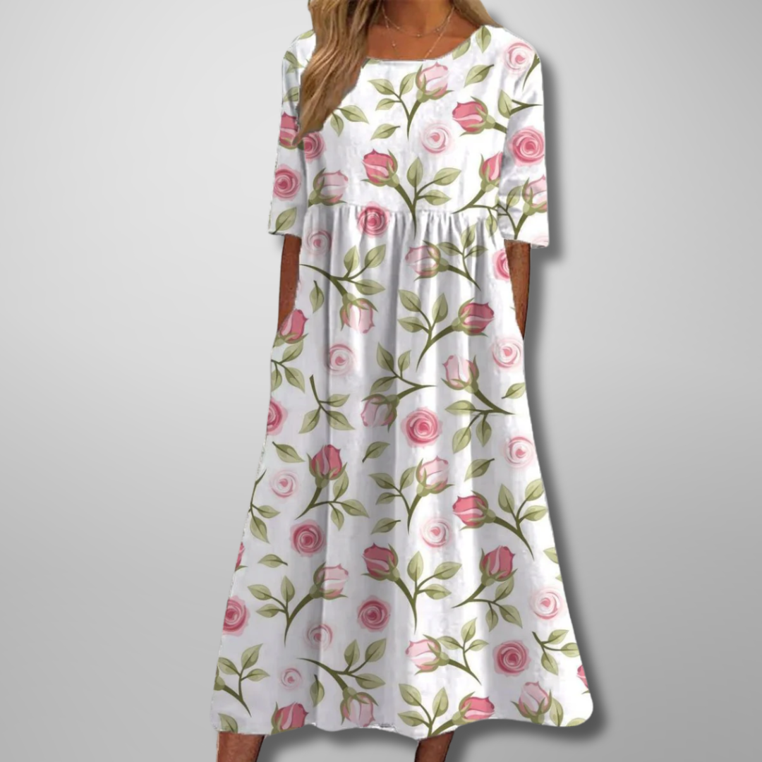 Maya | Relaxed Fit Midi Dress with Floral Design