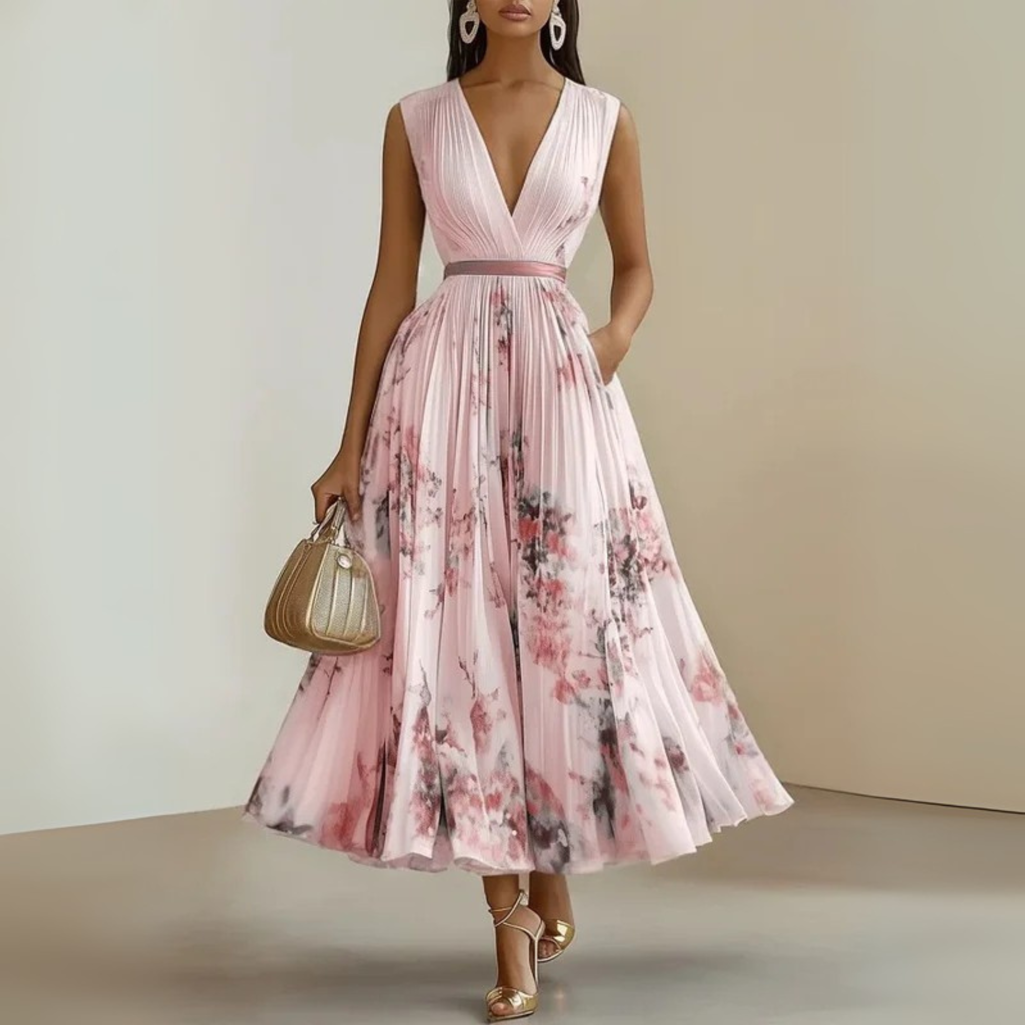 Maya | Pleated Sleeveless Maxi Dress
