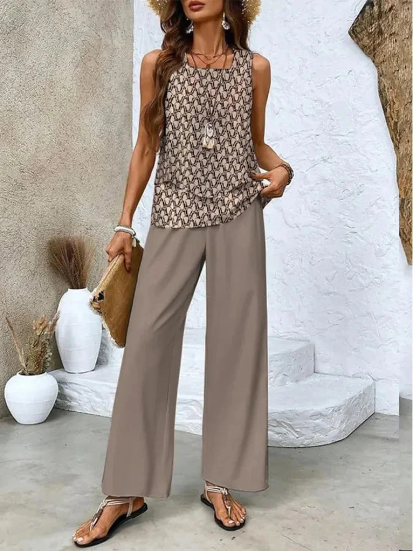 M&H | Sleeveless Top & Wide-Leg Pants Set