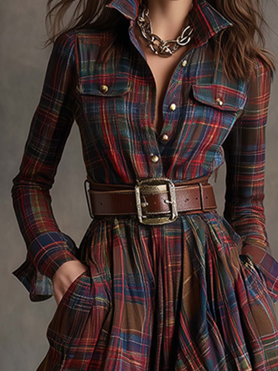 Elmont | Plaid Button-Up Shirt Dress