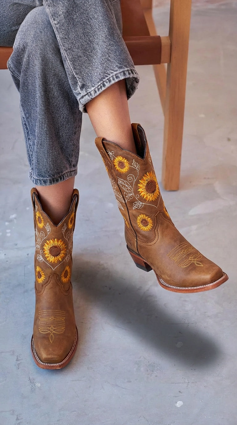 Elmont | Sunflower Embroidered Western Boots