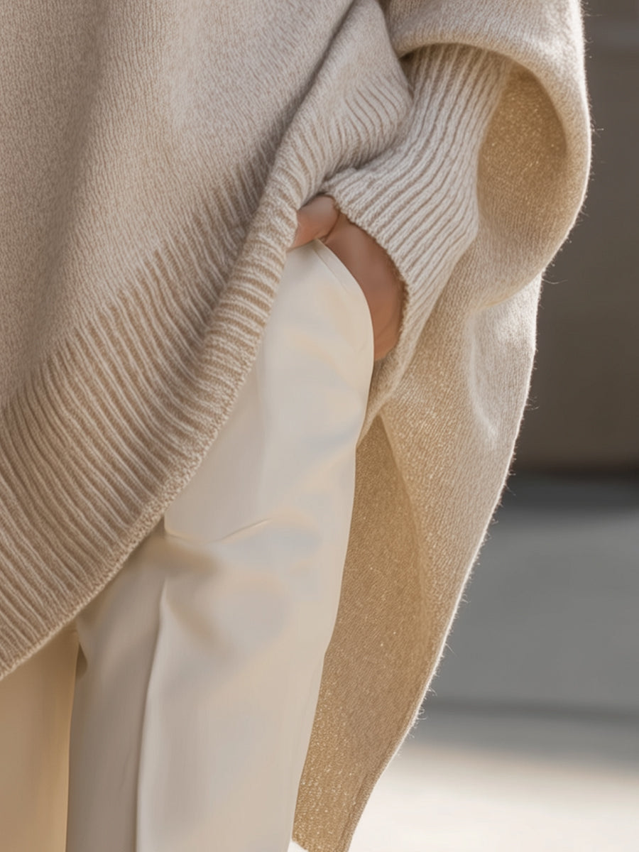 Maya | Oversized Poncho Sweater with Ribbed Trim