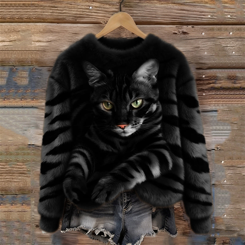 Elmont | Tiger & Tabby Cat Plush Sweatshirt