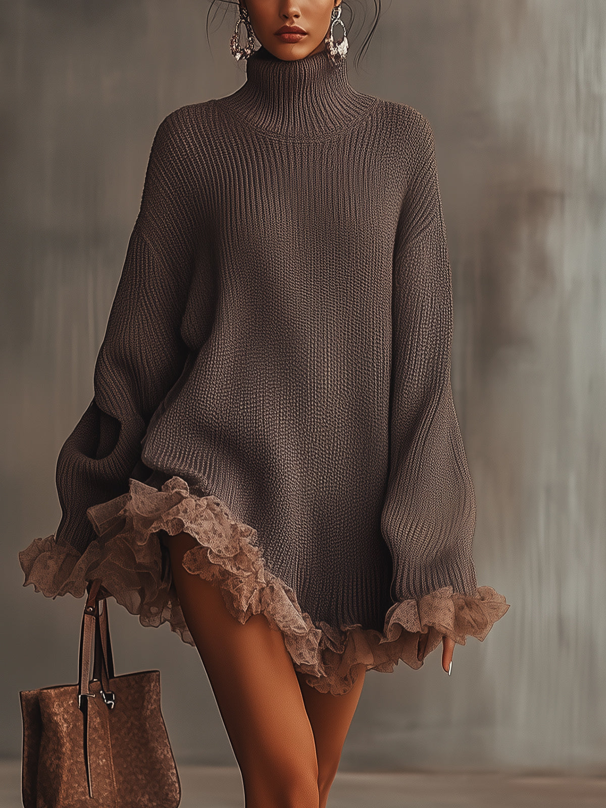 Elmont | Ruffle Hem Turtleneck Sweater Dress