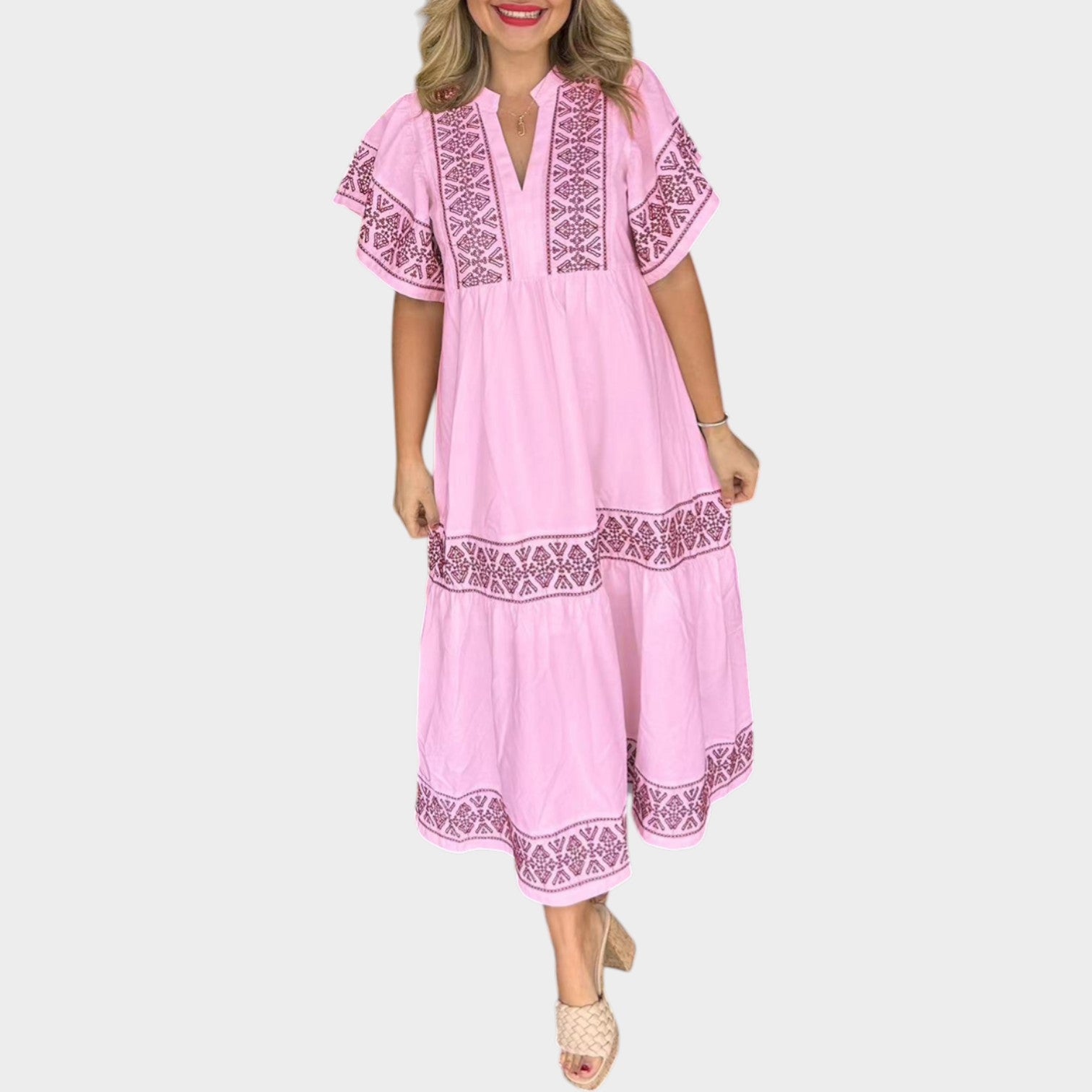 Marisol | Embroidered Tiered Midi Dress