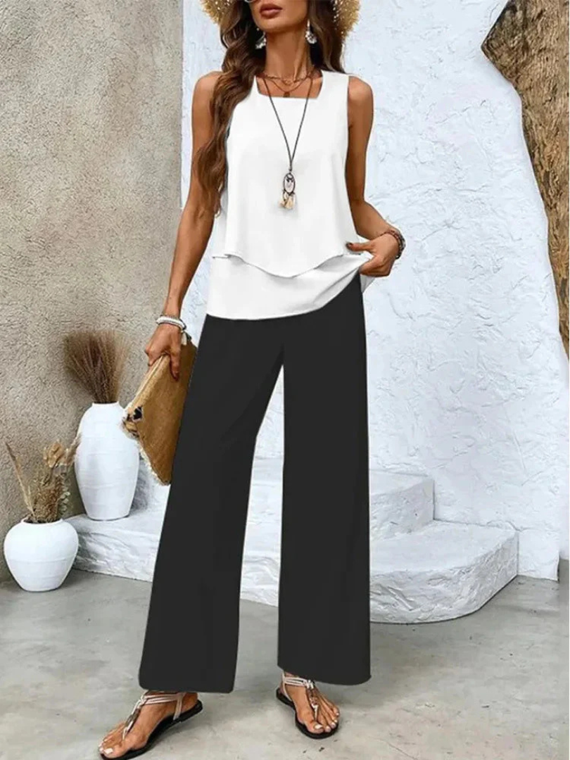 M&H | Sleeveless Top & Wide-Leg Pants Set