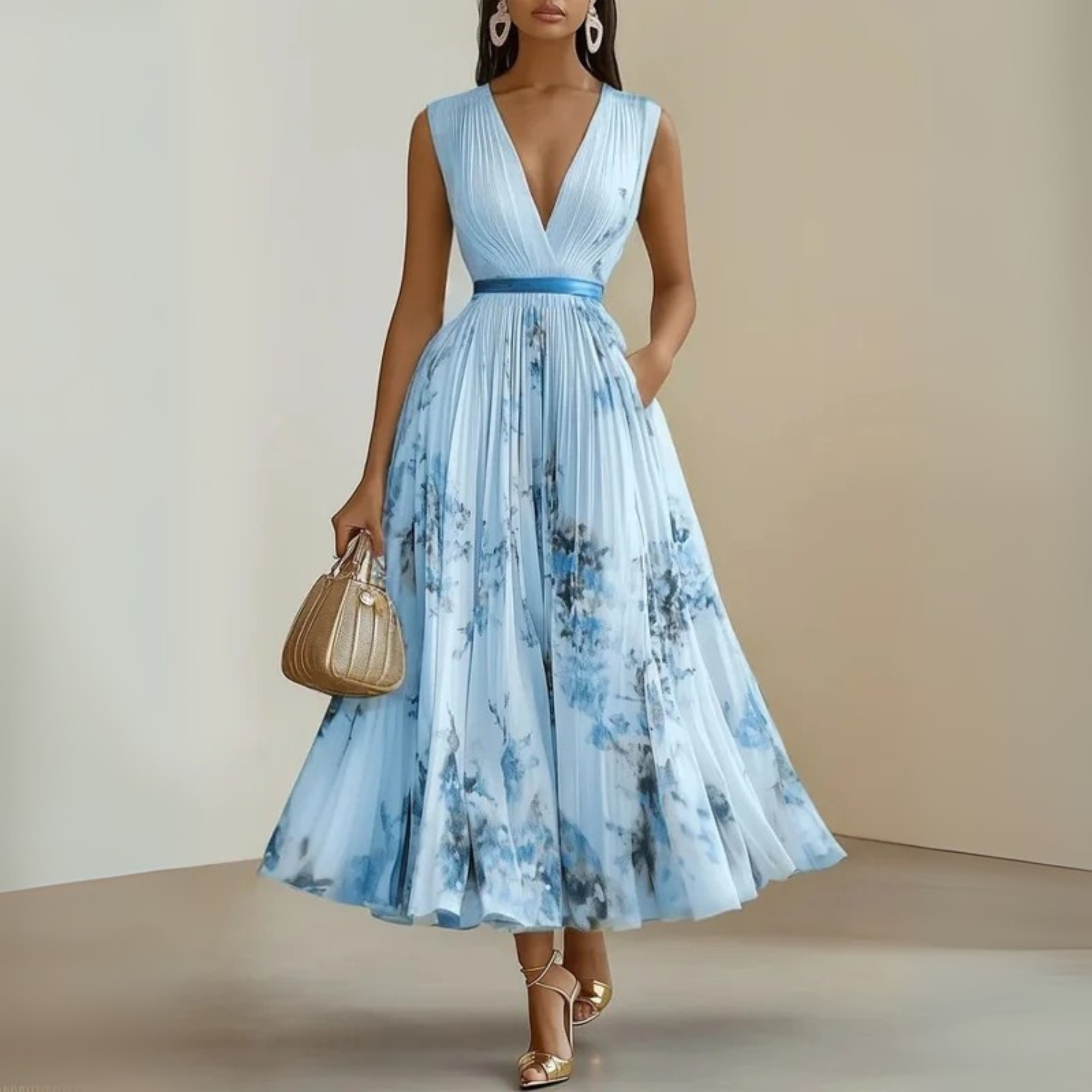 Maya | Pleated Sleeveless Maxi Dress
