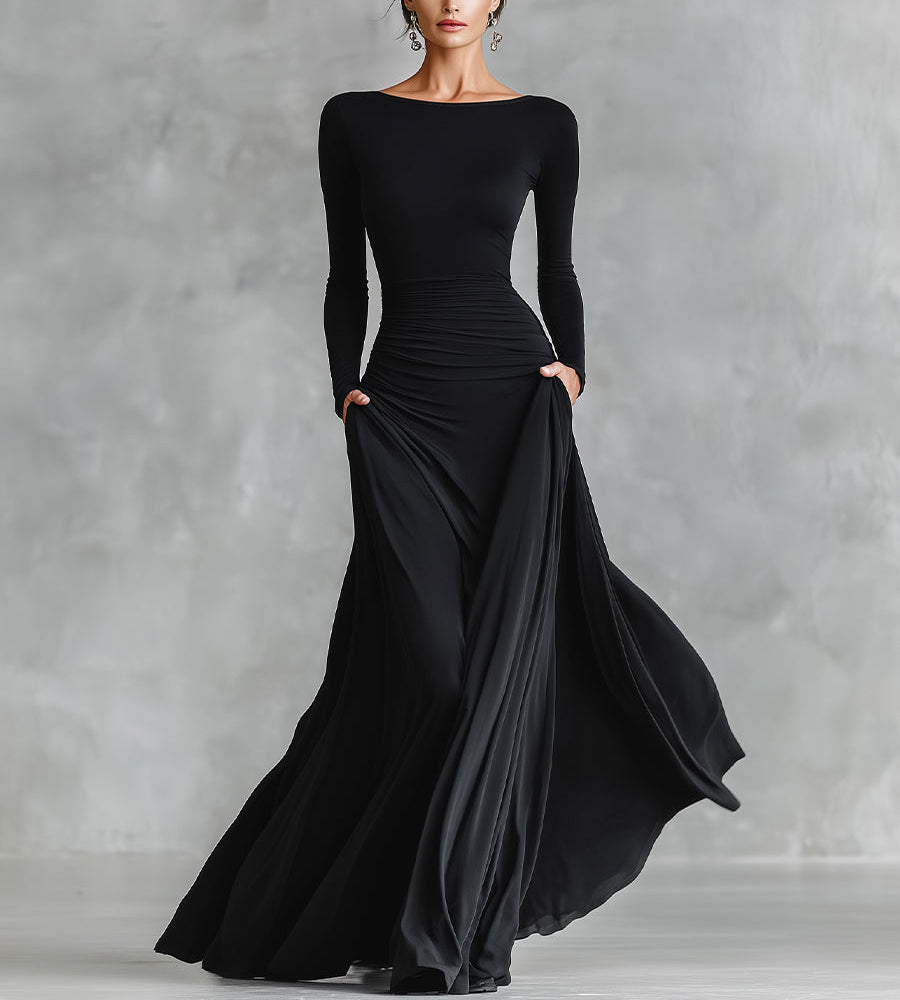 Elmont | Boat Neck Ruched Maxi Dress