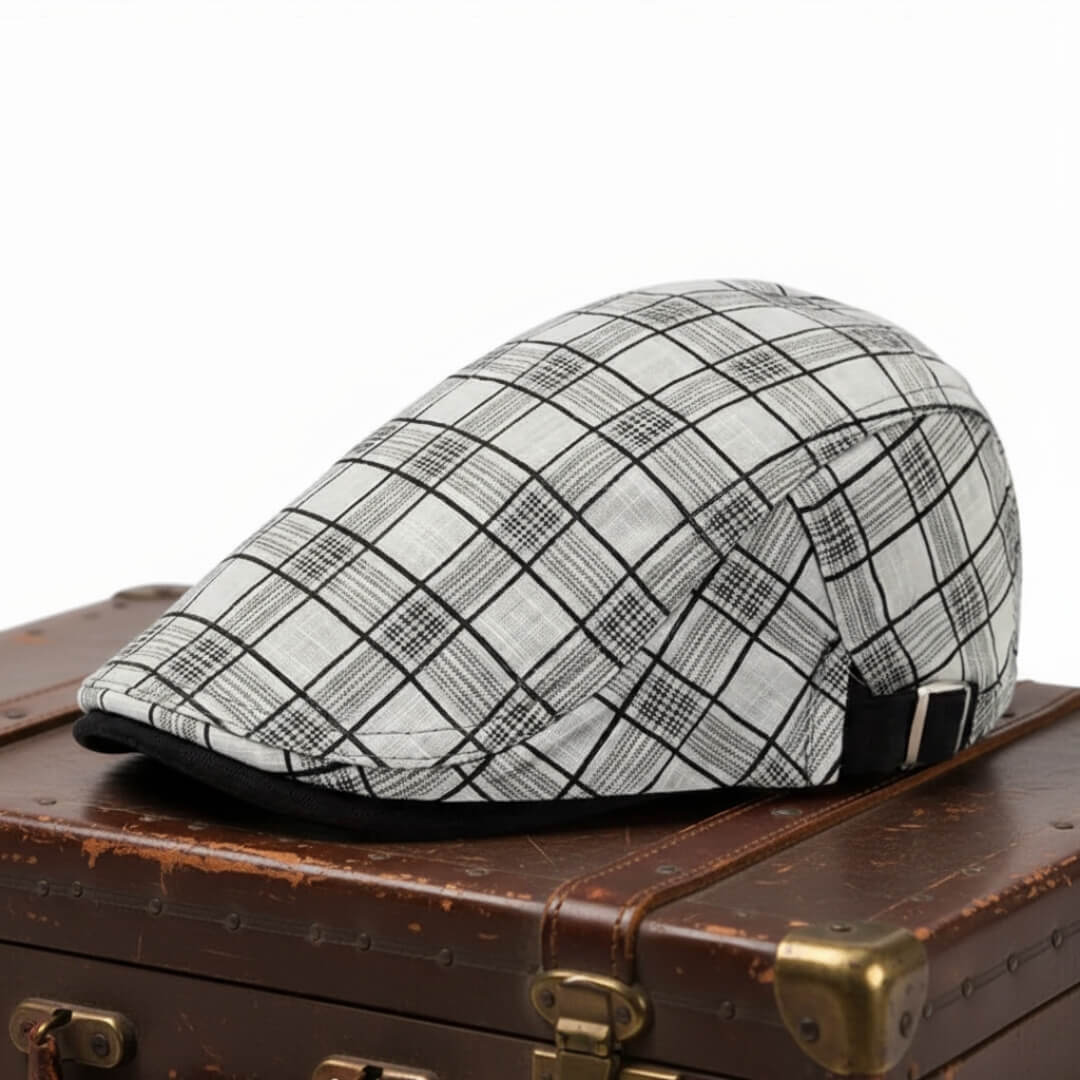 Elmont | Linen-Cotton Plaid Flat Cap