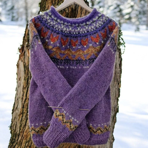 Elmont | Wool-Blend Crewneck Sweater with Patterned Yoke