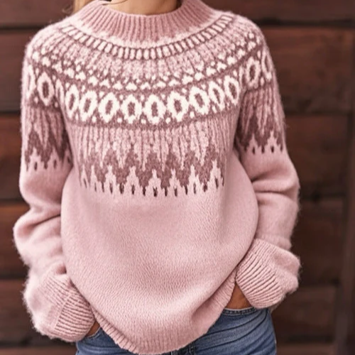 Elmont | Wool-Blend Crewneck Sweater with Patterned Shoulders