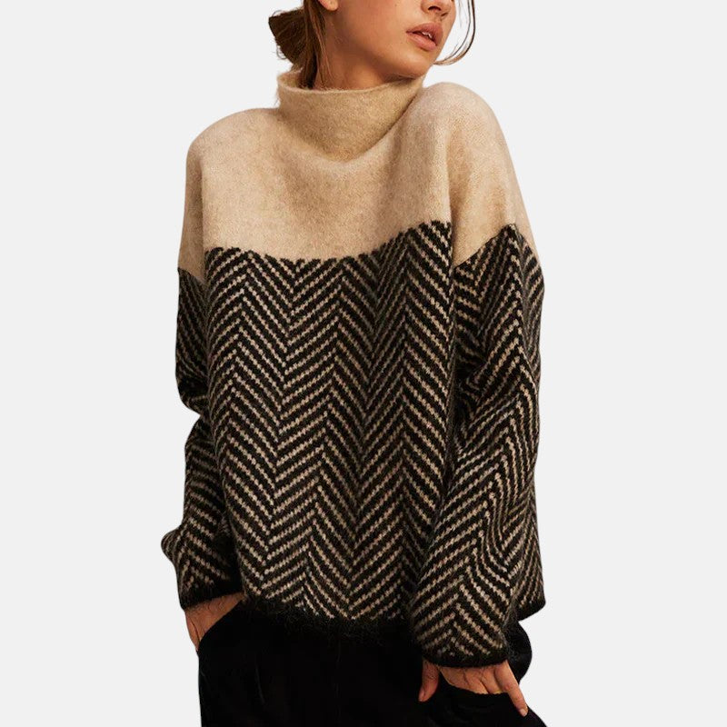 Elmont | Herringbone Knit High-Collar Sweater