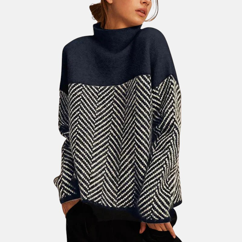 Elmont | Herringbone Knit High-Collar Sweater