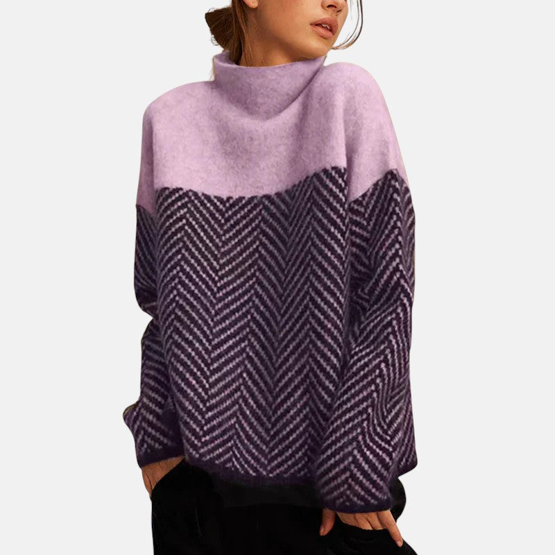 Elmont | Herringbone Knit High-Collar Sweater