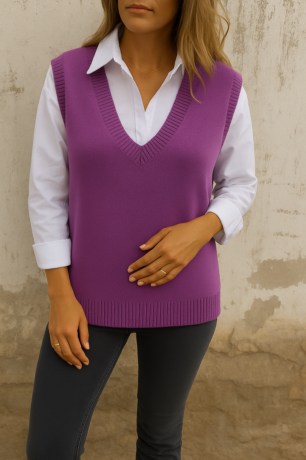 Sarah | V Neck Sleeveless Sweater Vest