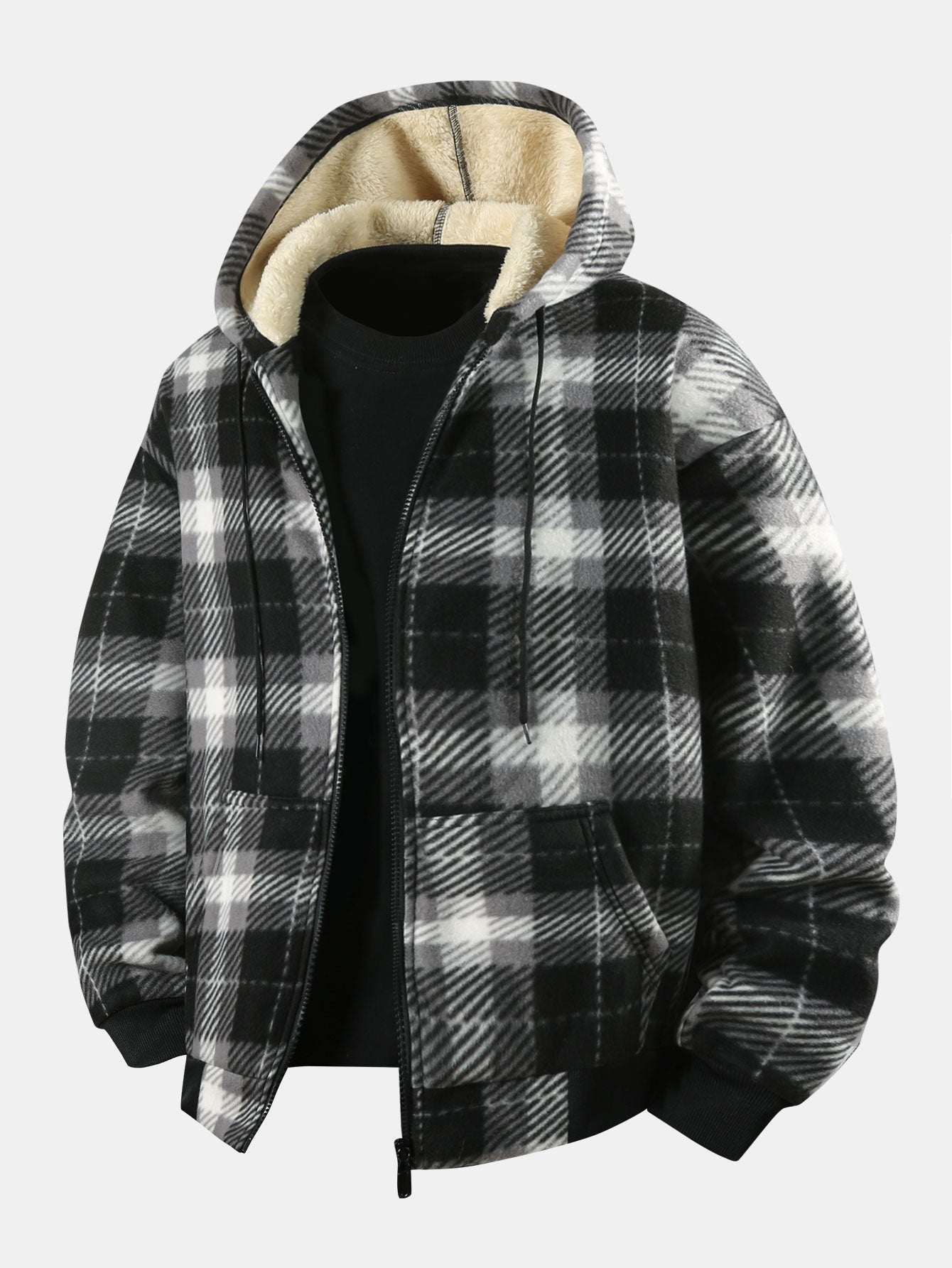 Elmont | Teddy Fleece-Lined Flannel Hooded Zip Coat