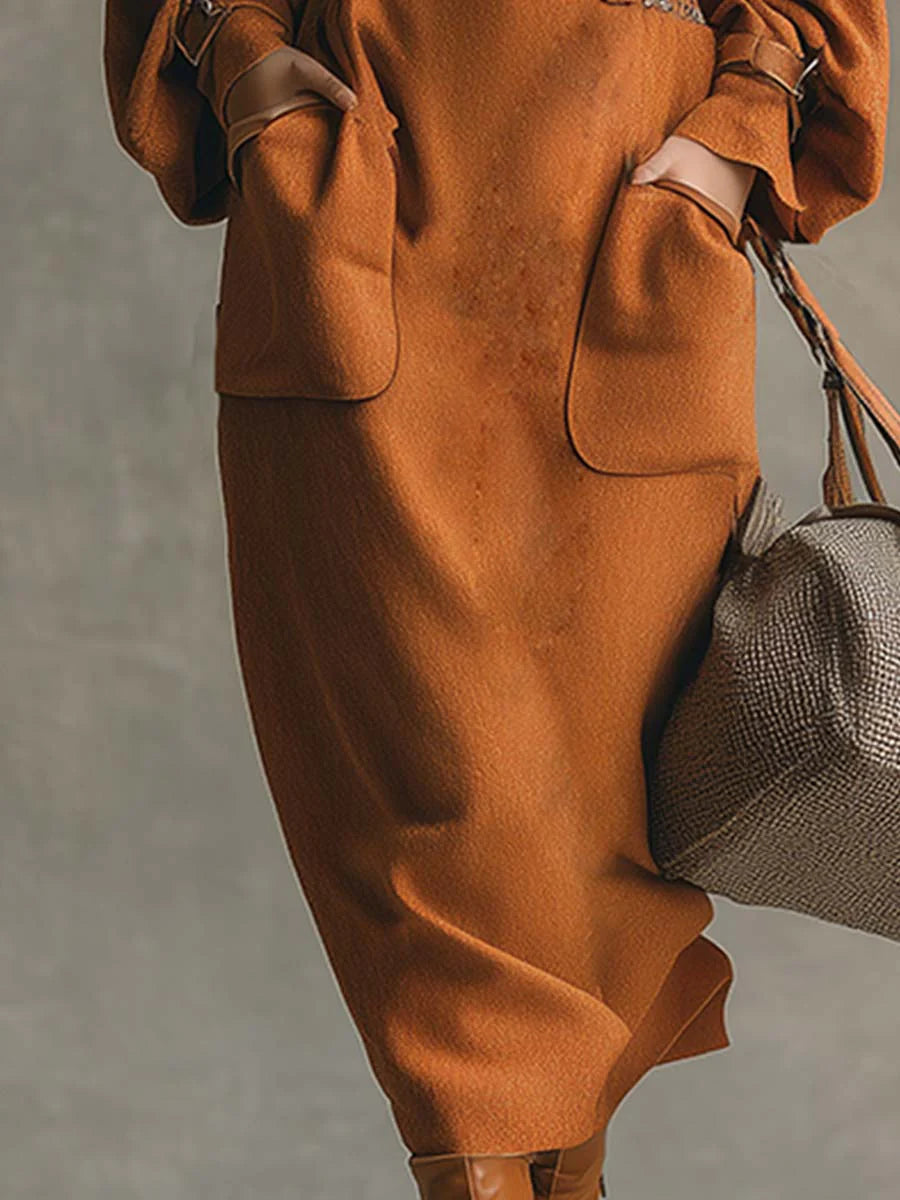 Elmont | Orange Suede Crew-Neck Top & Pocket Maxi Skirt Set